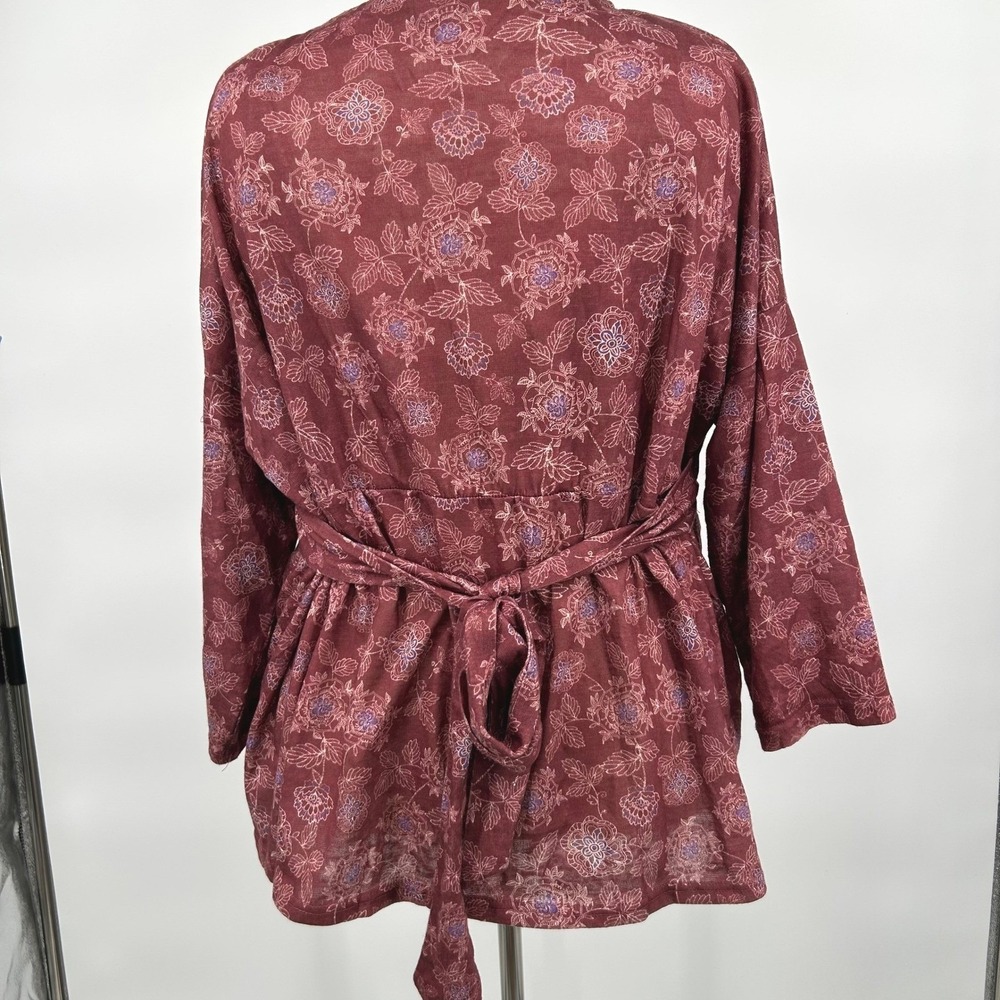 Weekend Suzanne Betro Top Wms 4X Burgundy Floral Surplice Boho Peplum Romantic - Picture 6 of 9